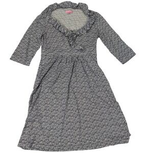 Lilly Pulitzer Blaney Dress Ruffle Sail All Over Print Womens Small White Black